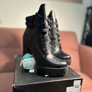 Fashion Nova Combat Heel Booties Black Platform Size 6